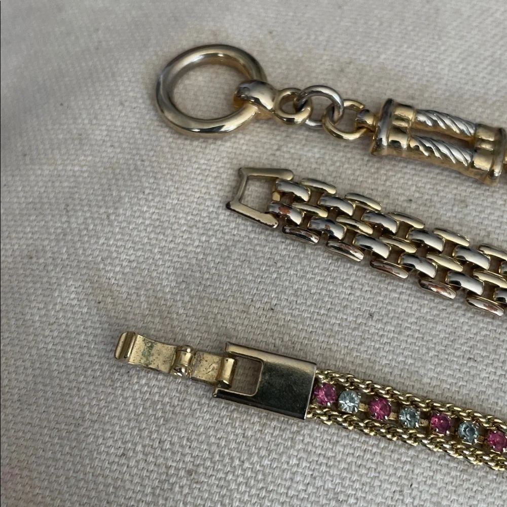 Vintage  Gold-tone and Red Women's 3 Bracelet Set